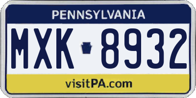 PA license plate MXK8932
