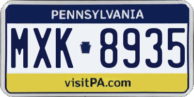 PA license plate MXK8935