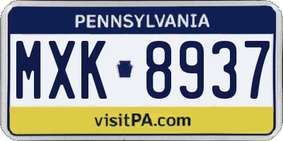 PA license plate MXK8937