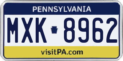 PA license plate MXK8962