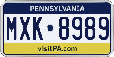 PA license plate MXK8989