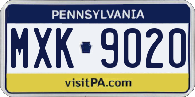 PA license plate MXK9020