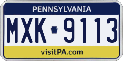 PA license plate MXK9113