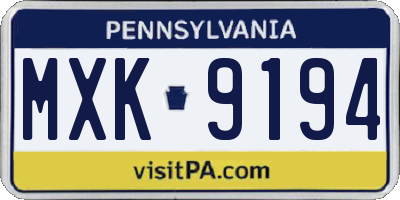 PA license plate MXK9194
