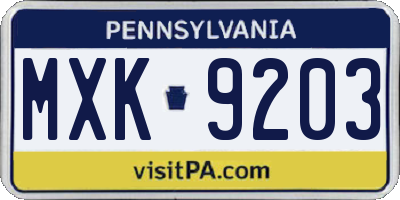 PA license plate MXK9203