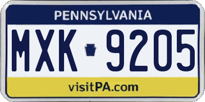 PA license plate MXK9205