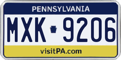 PA license plate MXK9206