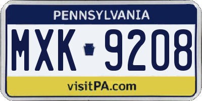 PA license plate MXK9208