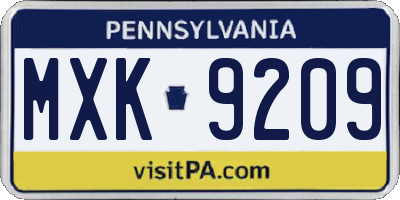 PA license plate MXK9209