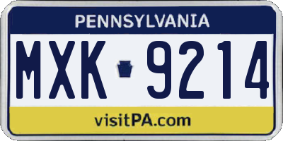 PA license plate MXK9214