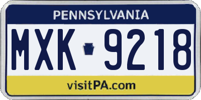 PA license plate MXK9218