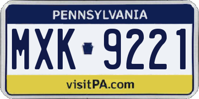 PA license plate MXK9221