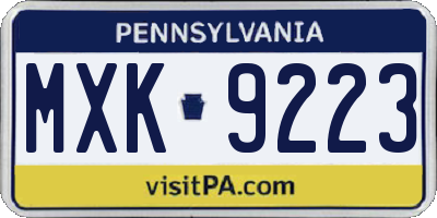 PA license plate MXK9223