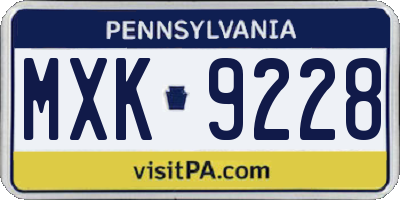PA license plate MXK9228