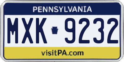 PA license plate MXK9232