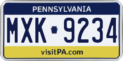 PA license plate MXK9234