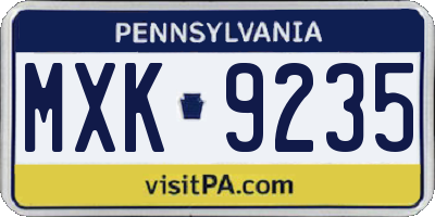 PA license plate MXK9235