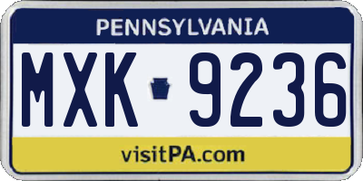 PA license plate MXK9236
