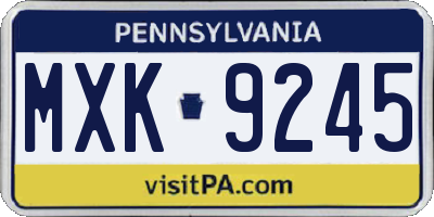 PA license plate MXK9245