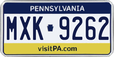 PA license plate MXK9262