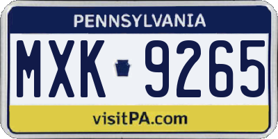 PA license plate MXK9265