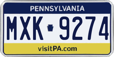 PA license plate MXK9274