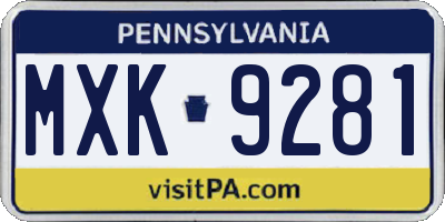 PA license plate MXK9281