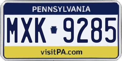 PA license plate MXK9285
