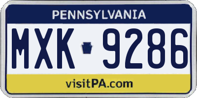 PA license plate MXK9286