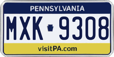 PA license plate MXK9308