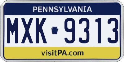 PA license plate MXK9313