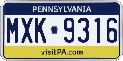 PA license plate MXK9316