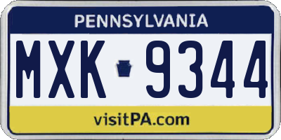 PA license plate MXK9344