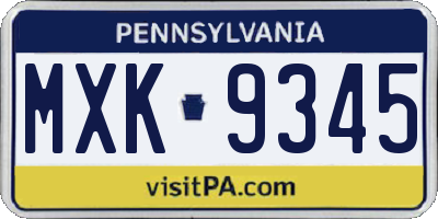 PA license plate MXK9345