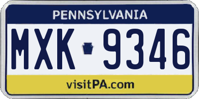 PA license plate MXK9346