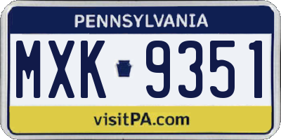 PA license plate MXK9351