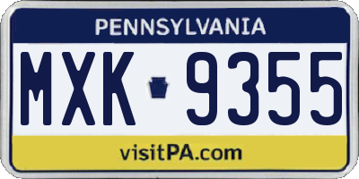 PA license plate MXK9355
