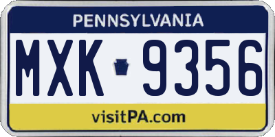 PA license plate MXK9356