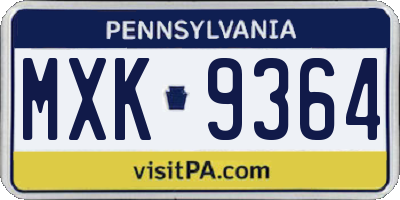 PA license plate MXK9364