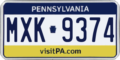 PA license plate MXK9374