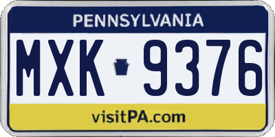 PA license plate MXK9376