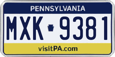 PA license plate MXK9381
