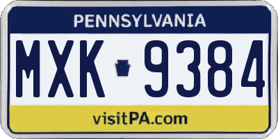 PA license plate MXK9384
