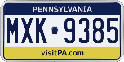 PA license plate MXK9385