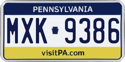 PA license plate MXK9386
