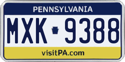 PA license plate MXK9388
