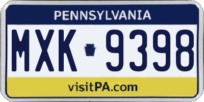 PA license plate MXK9398