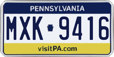 PA license plate MXK9416