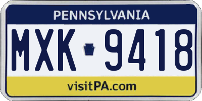PA license plate MXK9418