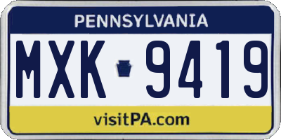PA license plate MXK9419